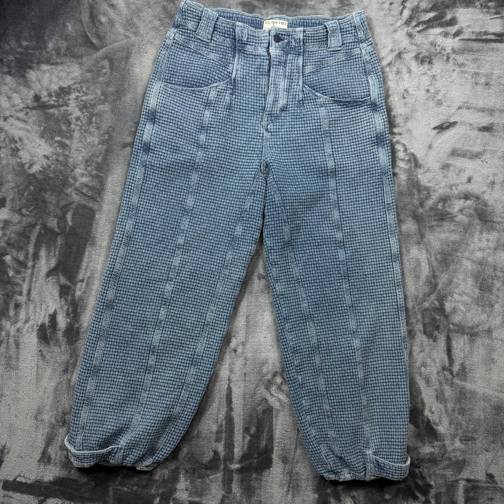 We The Free Free People Pants Womens Small Blue Waffle Knit Textured Tapered Leg